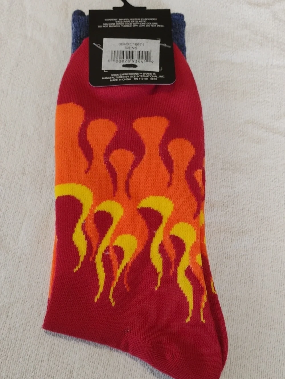 Expressions Men’s Flame Crew Socks - Red/Orange/Yellow Shoe Sz 6-12